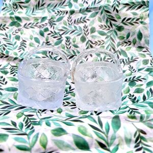 SET of 2 MINI OPAQUE BASKET-WEAVE DESIGN PRESSED GLASS EASTER or CHRISTMAS CANDY